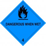 4.3 Stoffen die in contact met water brandbare gassen ontwikkelen met tekst (Dangerous when wet) logo